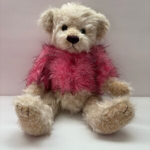 Vintage GUND “Scarlett” The Teddy Bear W Pink Fuzzy Fur Faux Coat 13” Teddy